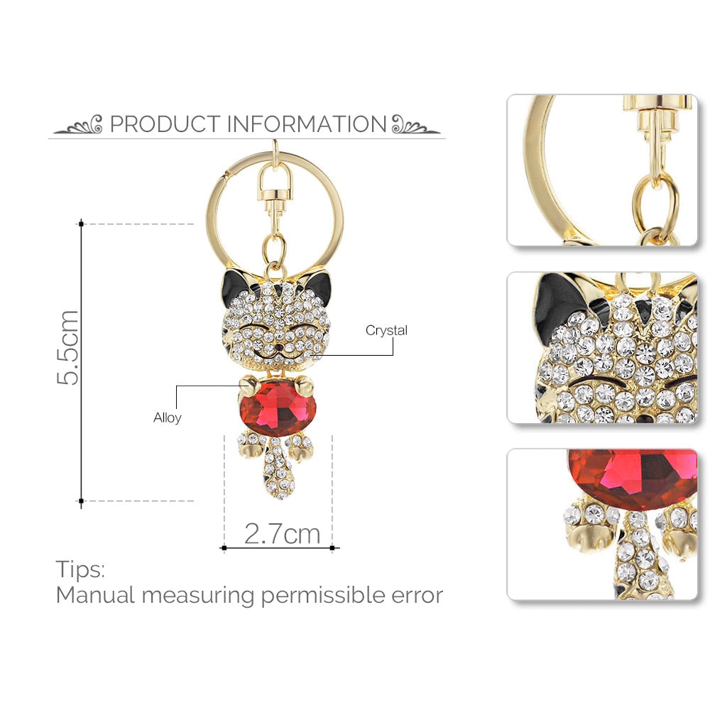 Rhinestone Cat Keychain - Cat Keychains