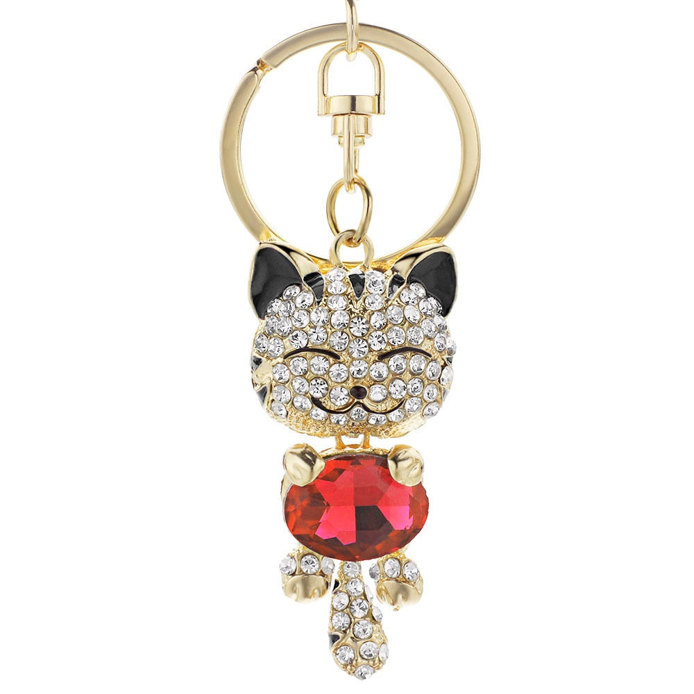 Rhinestone Cat Keychain - Black - Cat Keychains