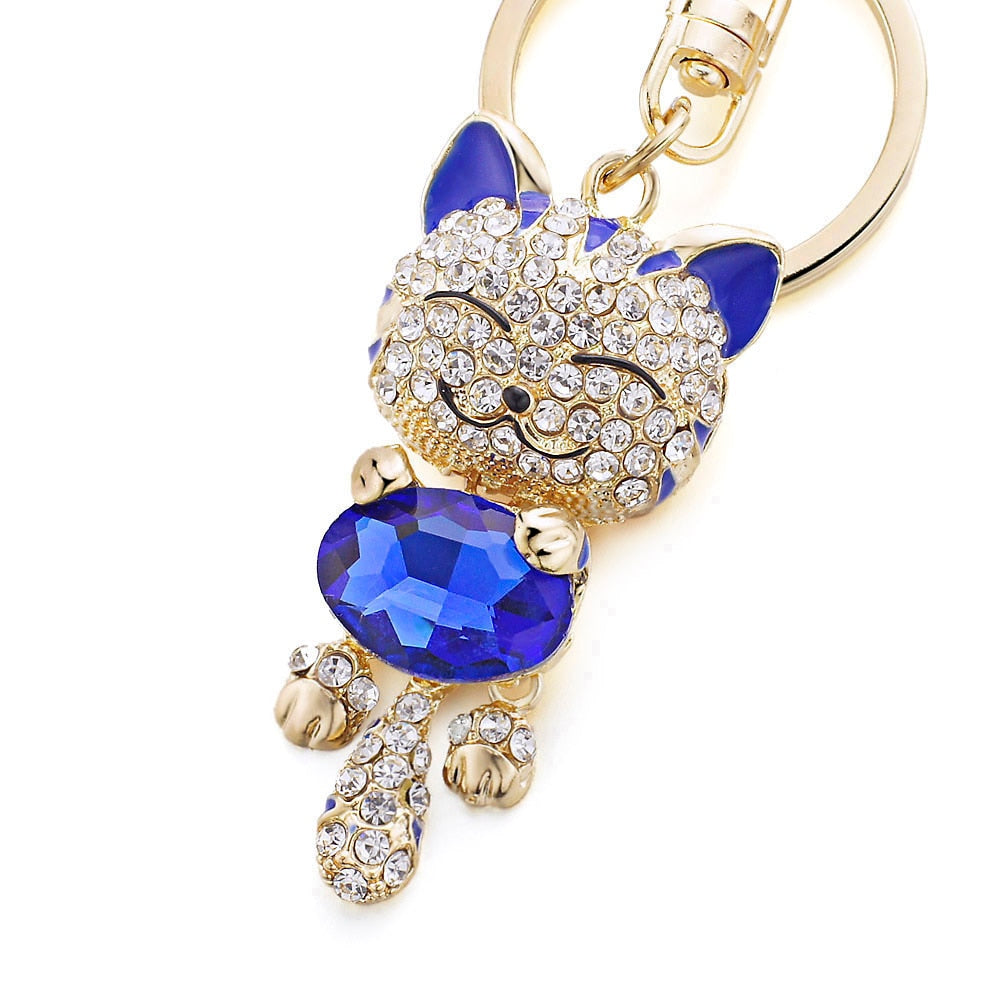 Rhinestone Cat Keychain - Cat Keychains