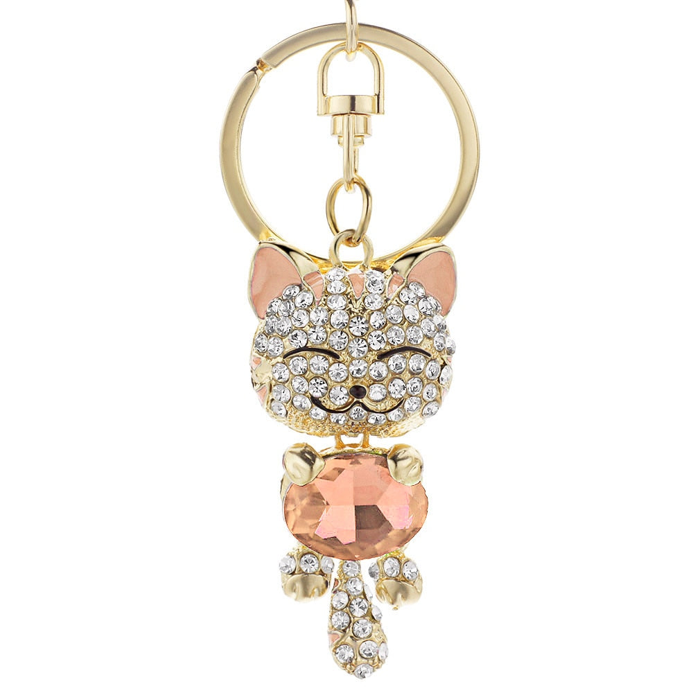 Rhinestone Cat Keychain - Champagne - Cat Keychains