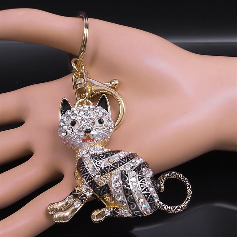 Rhinestone Egyptian Cat Keychain - Cat Keychains