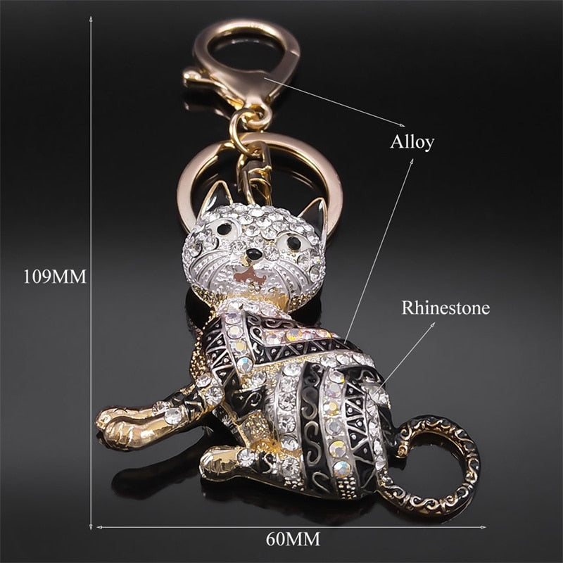 Rhinestone Egyptian Cat Keychain - Cat Keychains