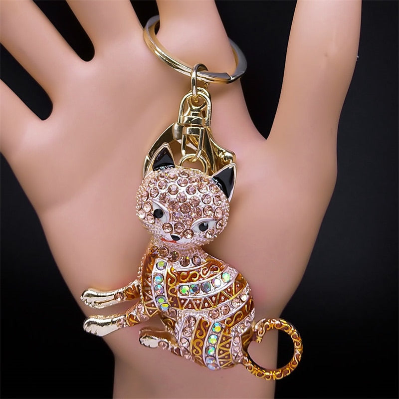 Rhinestone Egyptian Cat Keychain - Light Pink - Cat