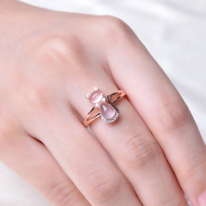Rose Gold Cats Eye Ring - cat rings