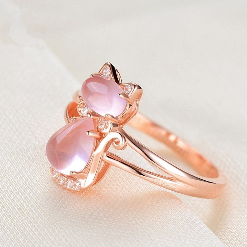 Rose Gold Cats Eye Ring - cat rings
