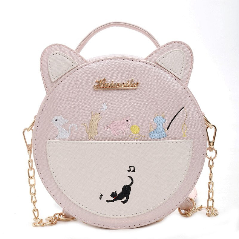 Round Cat Handbag - Pink - Cat Handbag