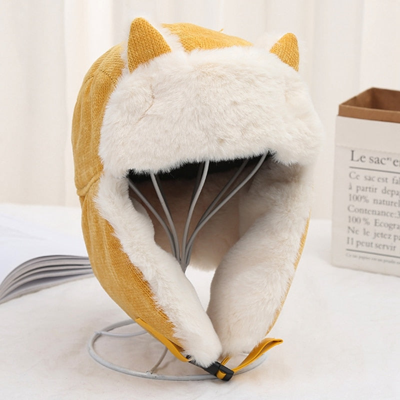 Russian cat Hat - Yellow - Cat beanie