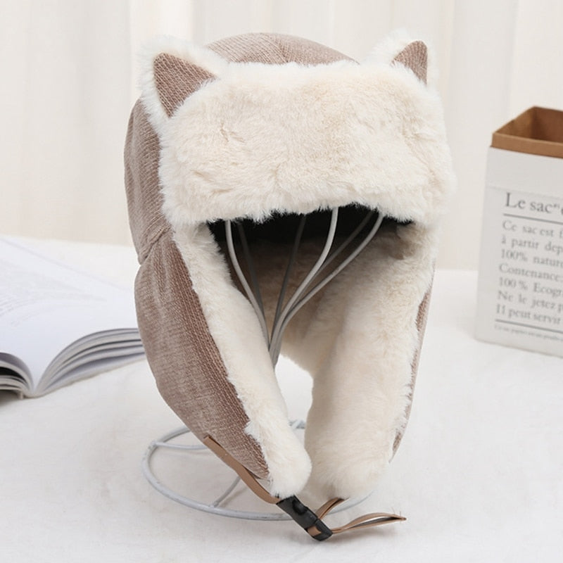 Russian cat Hat - Beige - Cat beanie