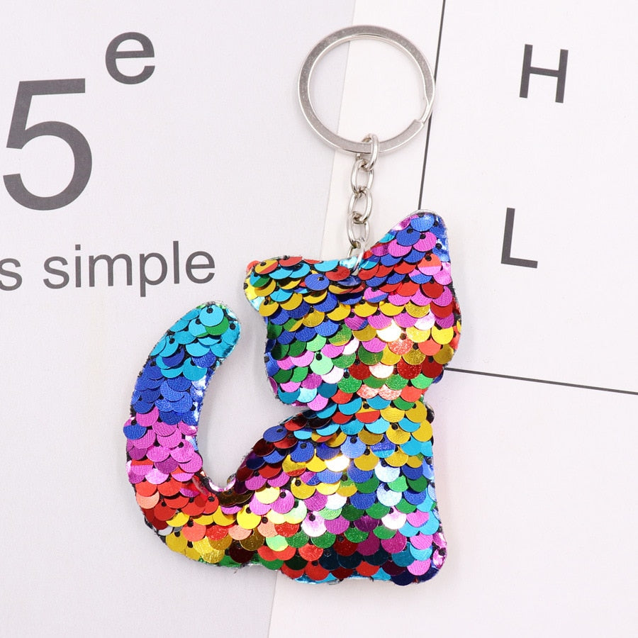 Sequin Cat Keychain - Rainbow - Cat Keychains