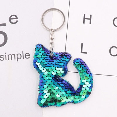 Sequin Cat Keychain - Green - Cat Keychains