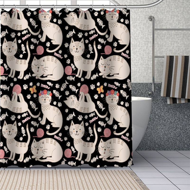 Shower Curtain Cat - Black / 90x180cm