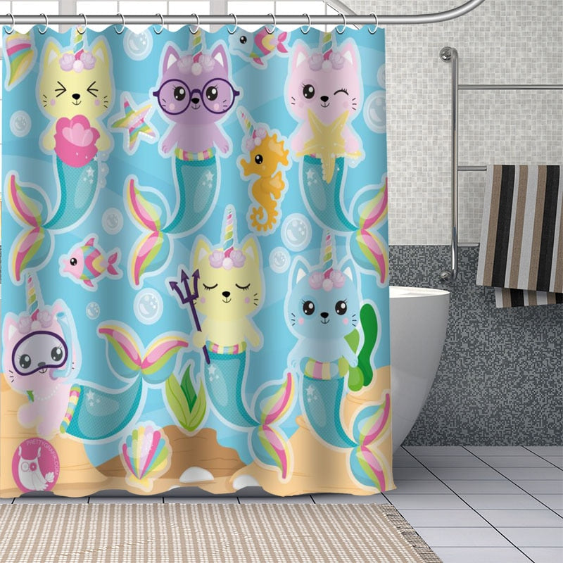 Shower Curtain Cat - Blue / 90x180cm