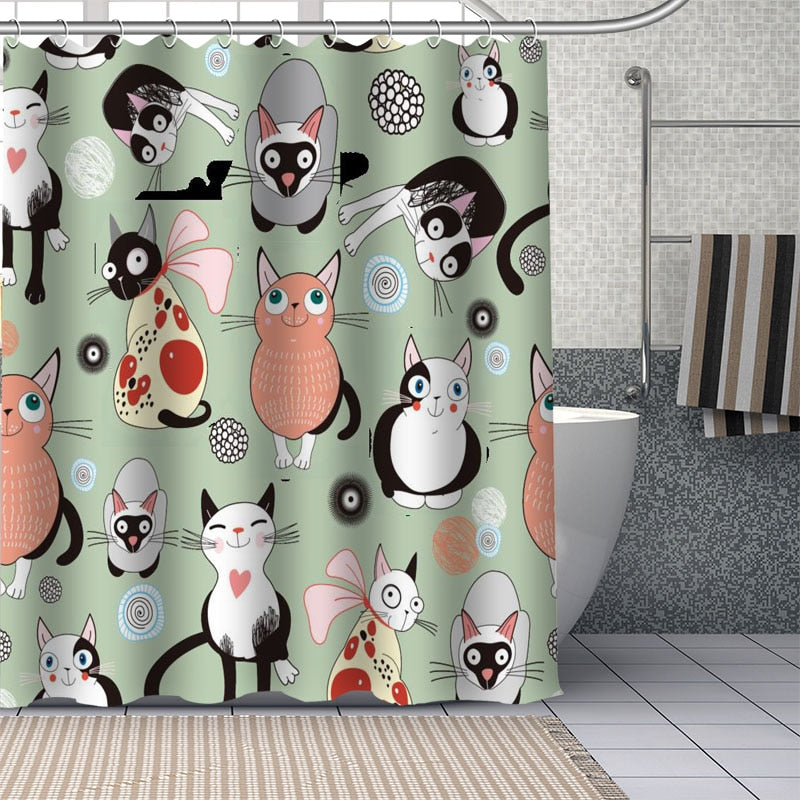 Shower Curtain Cat - Green / 90x180cm