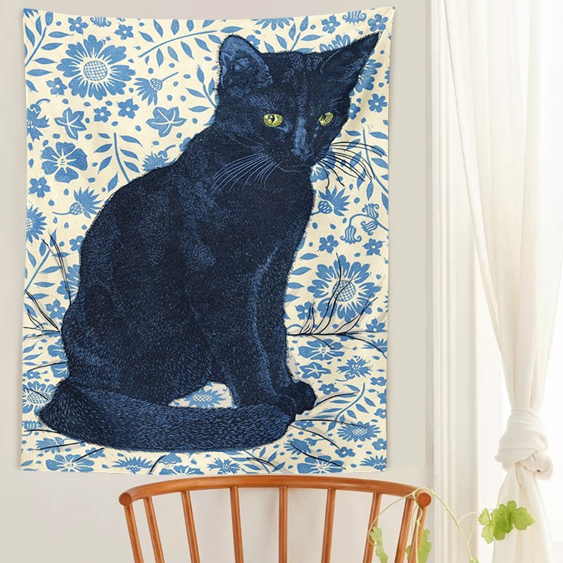 Simple Black Cat Tapestry - Cat Tapestry