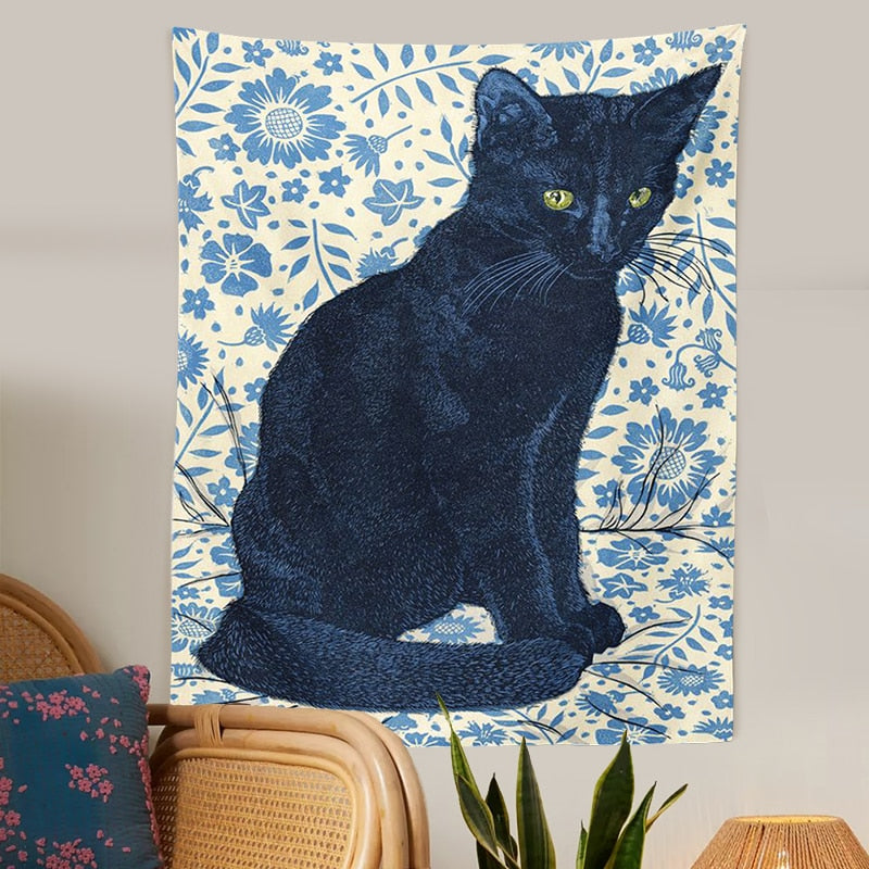 Simple Black Cat Tapestry - Cat Tapestry