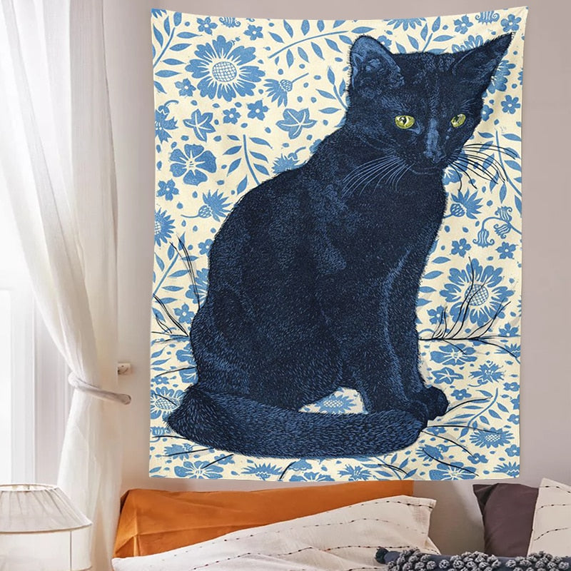 Simple Black Cat Tapestry - Cat Tapestry