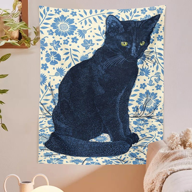 Simple Black Cat Tapestry - Cat Tapestry