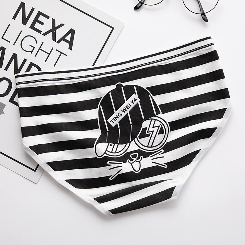 Simple Black White Cat Panties - Black Hat Cat / L - Cat