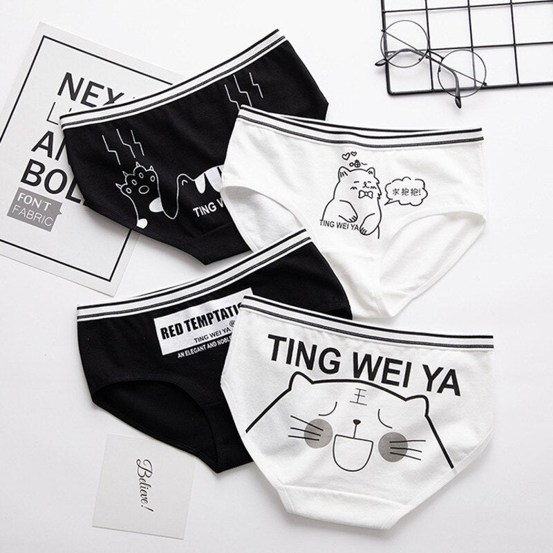 Simple Black White Cat Panties - Cat panties