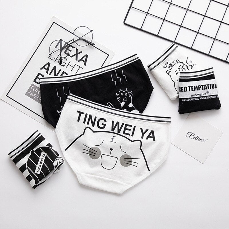 Simple Black White Cat Panties - Cat panties