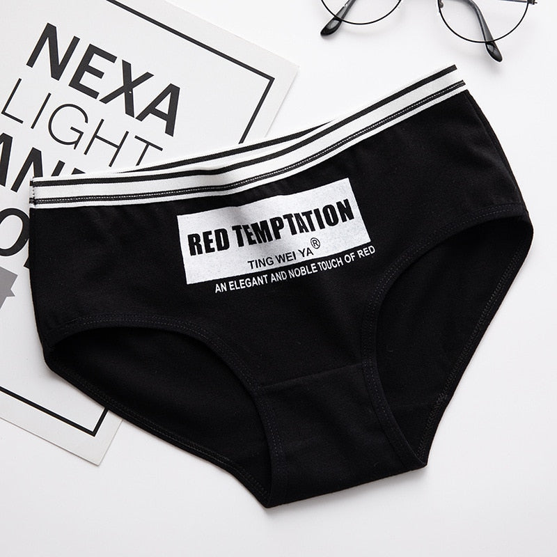 Simple Black White Cat Panties - Black letter / L - Cat