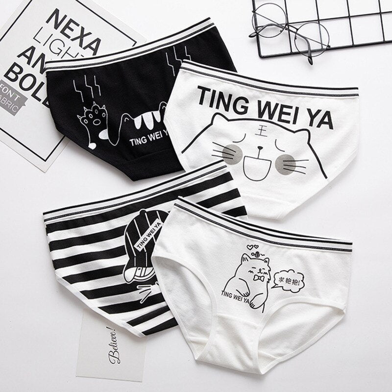 Simple Black White Cat Panties - Cat panties