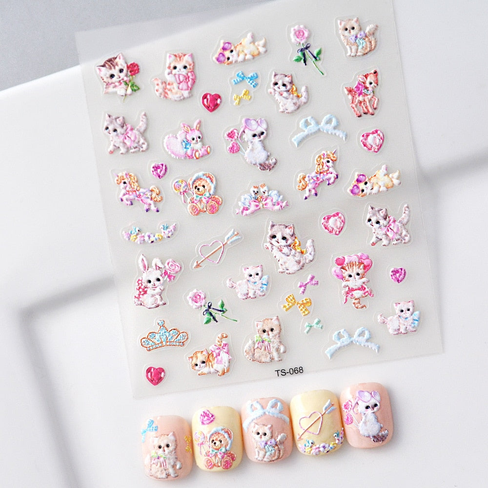 Simple Cat Nail Art - Pink