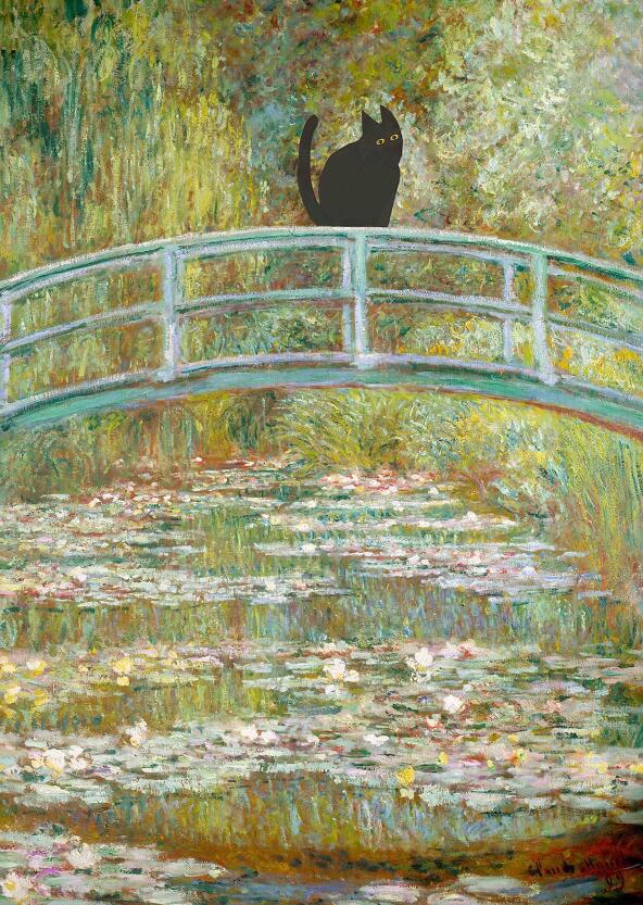 Simple Cat Painting - A4 21x30cm no frame / Green