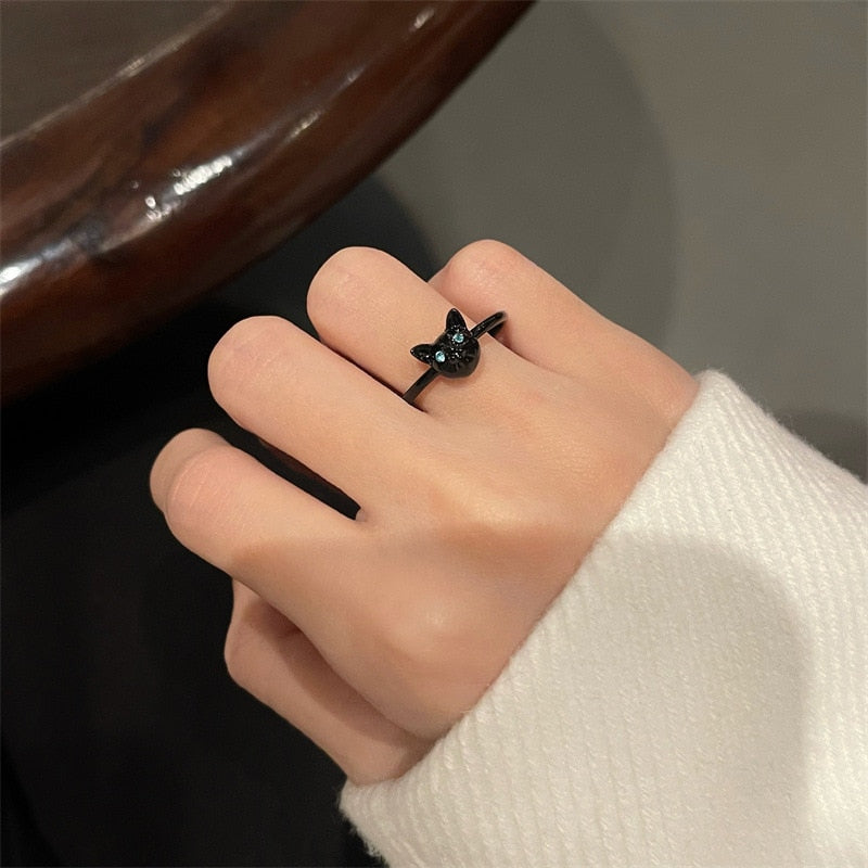 Small Black Cat Ring - cat rings