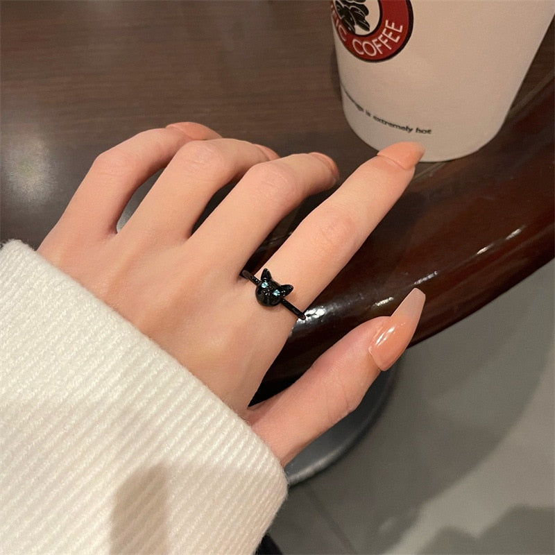 Small Black Cat Ring - cat rings