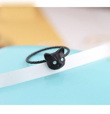 Small Black Cat Ring - cat rings