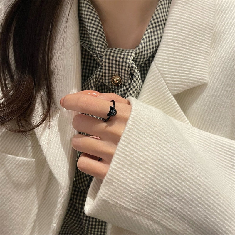 Small Black Cat Ring - cat rings