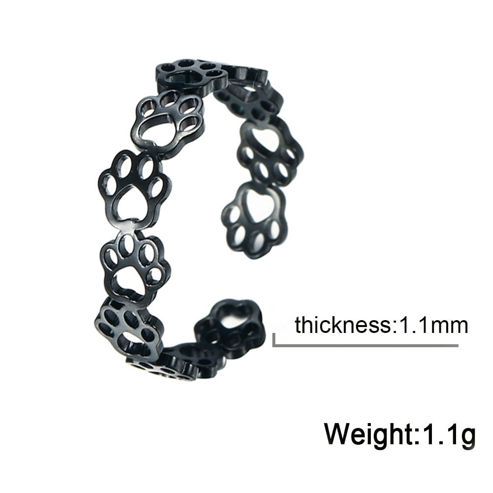 Stainless Steel Cat Paw Ring - Black - cat rings