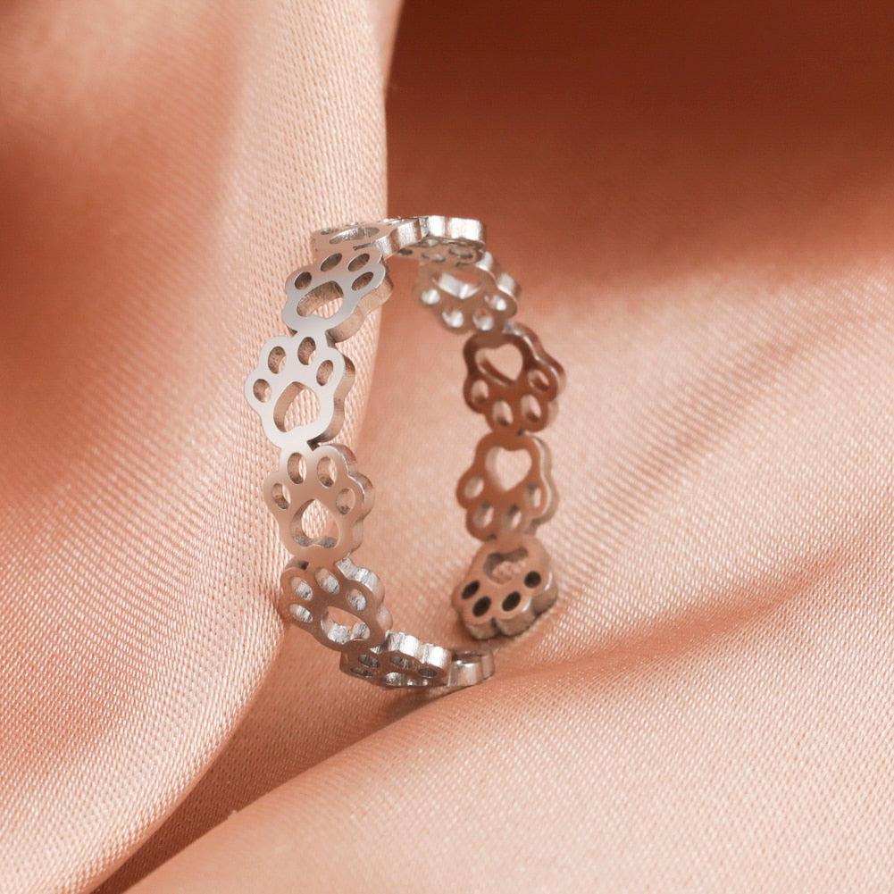 Stainless Steel Cat Paw Ring - cat rings