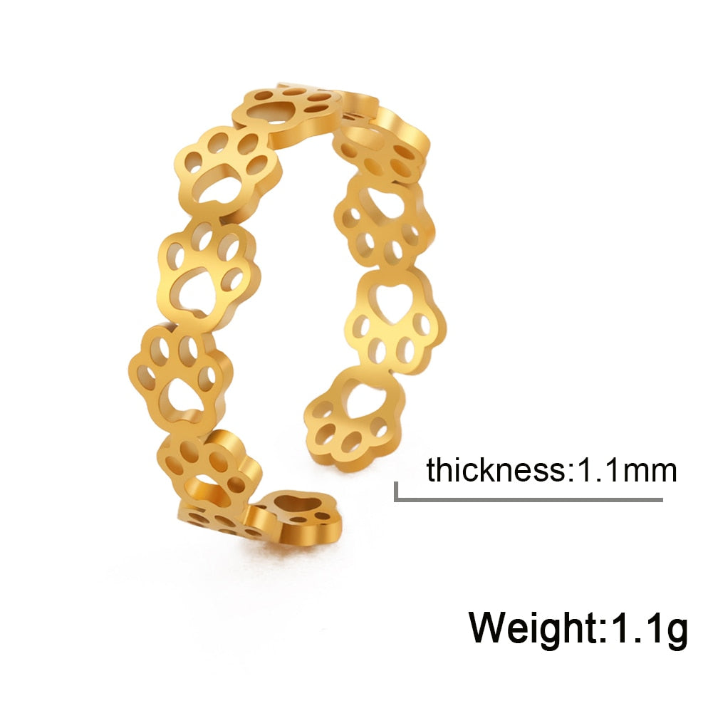 Stainless Steel Cat Paw Ring - Gold - cat rings