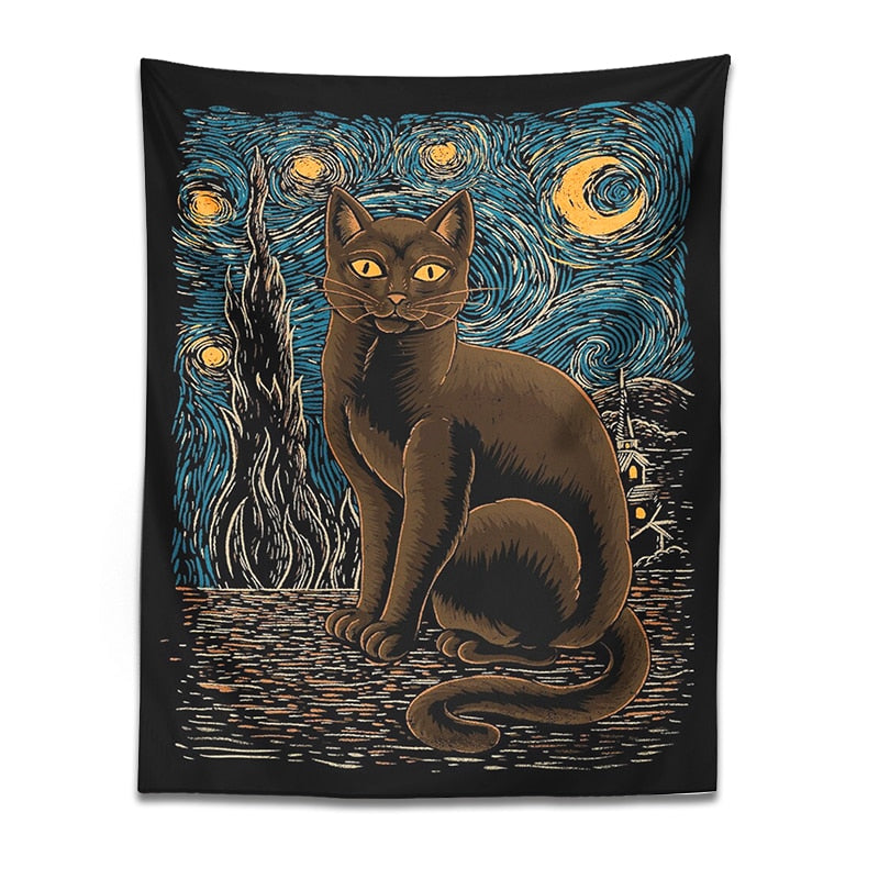 Starry Night Cat Tapestry - Cat Tapestry