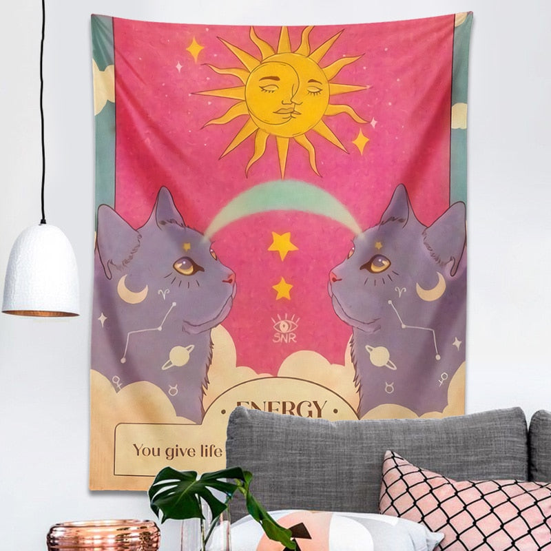 Sun and Moon Cat Tapestry - Cat Tapestry