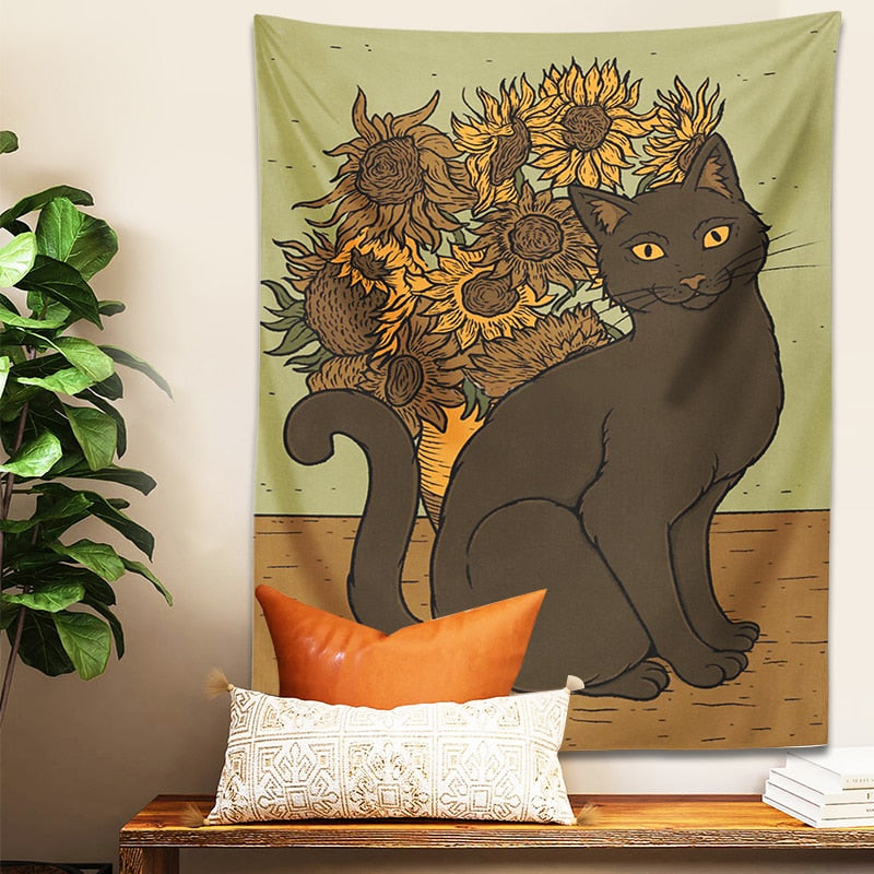 Sunflower Cat Tapestry - Cat Tapestry