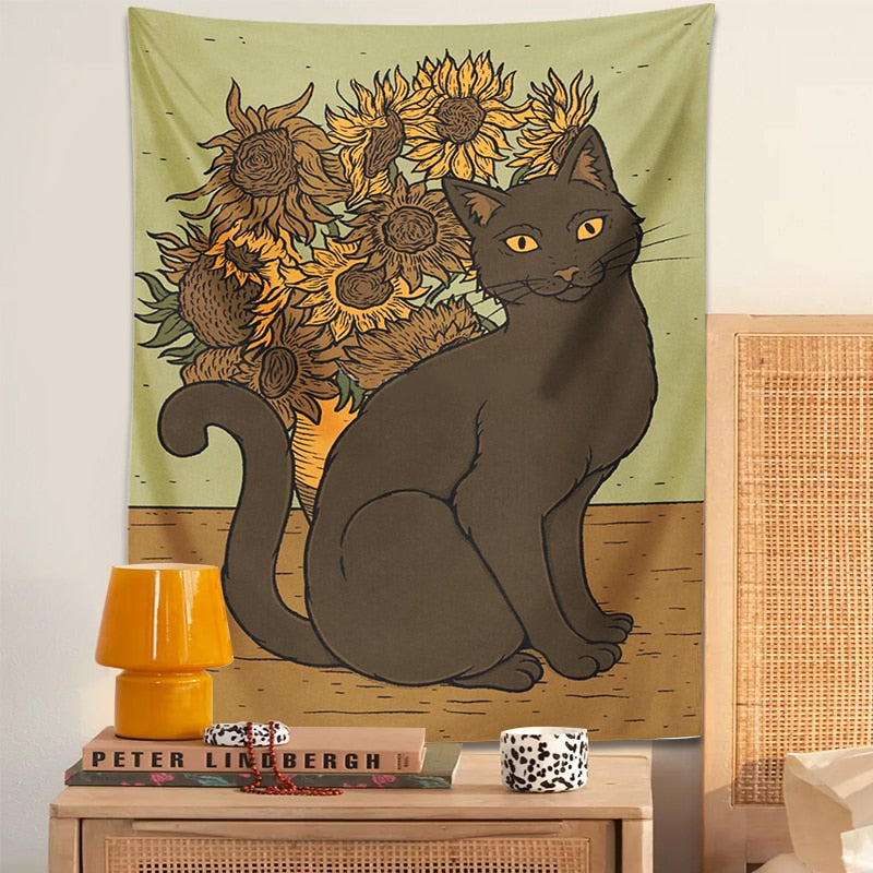 Sunflower Cat Tapestry - Cat Tapestry