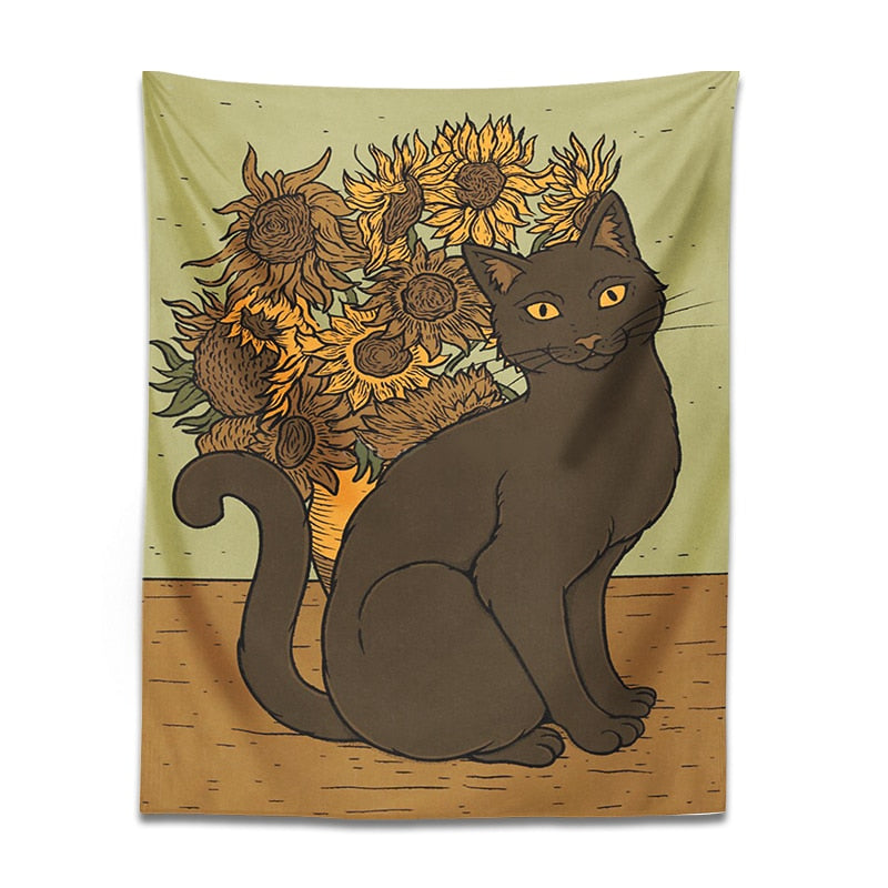 Sunflower Cat Tapestry - Cat Tapestry
