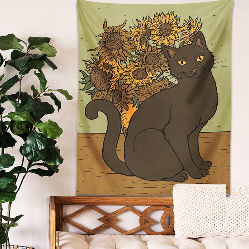 Sunflower Cat Tapestry - Cat Tapestry