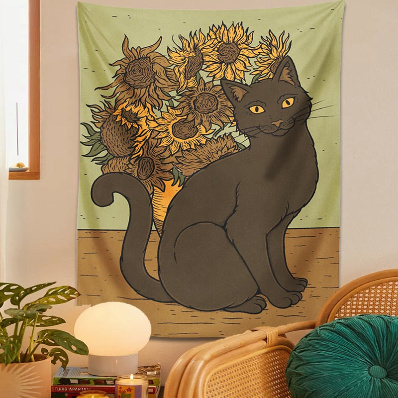 Sunflower Cat Tapestry - Cat Tapestry
