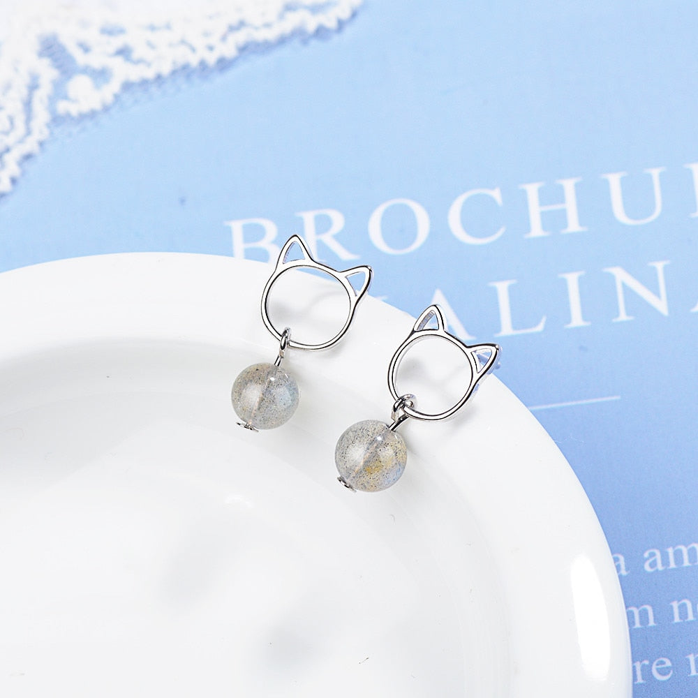 Sweet Pearl Cat Earrings - White - Cat earrings