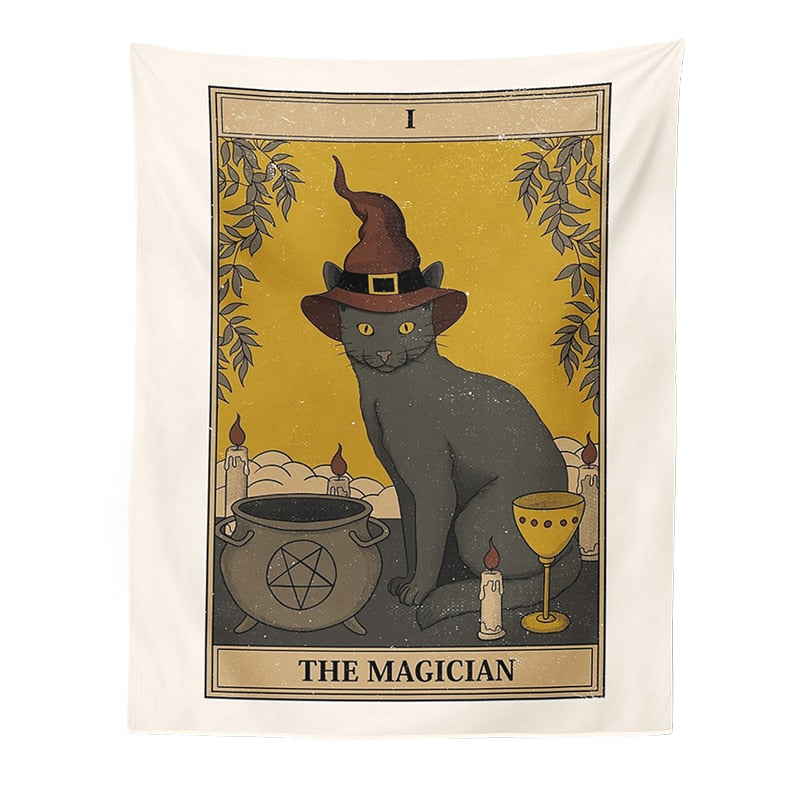 Tarot Card Cat Tapestry - Yellow - Cat Tapestry