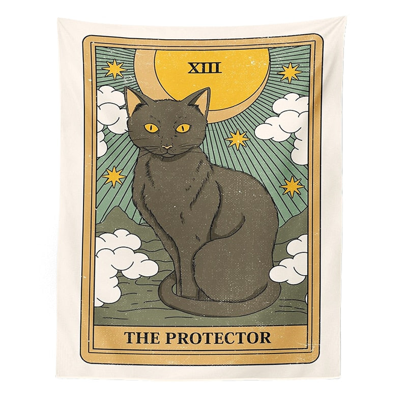 Tarot Card Cat Tapestry - Green - Cat Tapestry