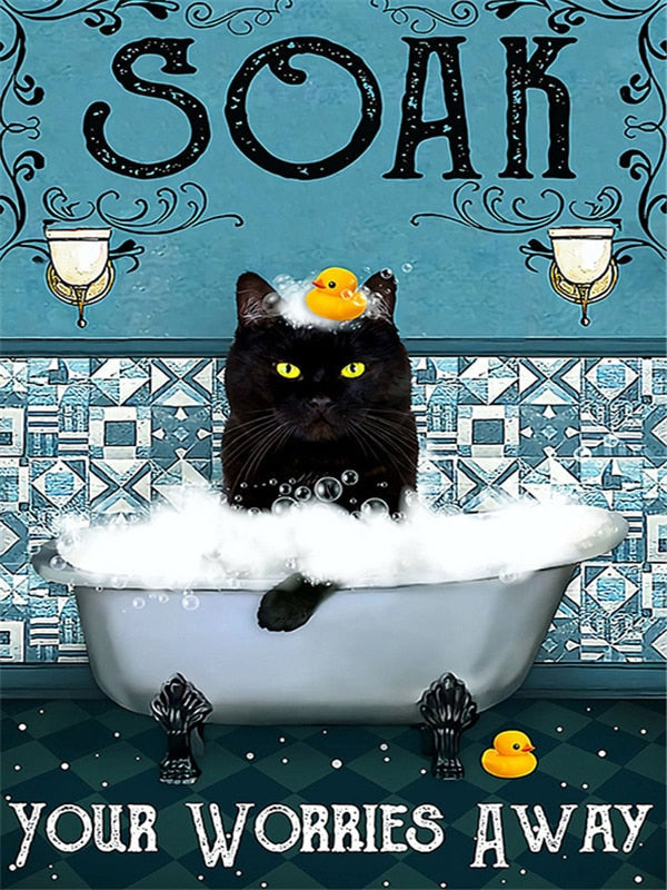 Vintage Cat Diamond Painting - Tub / Square Drill 20x30cm