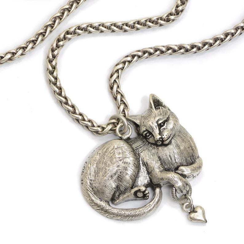 Vintage Cat Necklace - Silver - Cat necklace