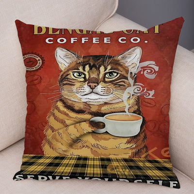 Vintage Cat Pillow - 450mm*450mm / Coffee