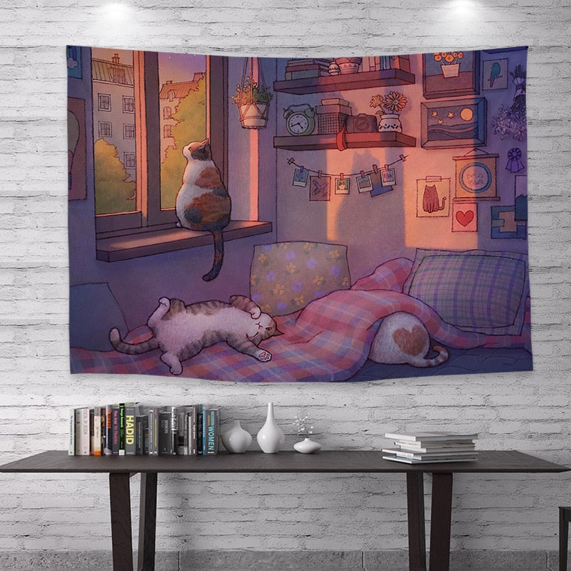 Vintage Cat Tapestry - Window / 100x75cm - Cat Tapestry