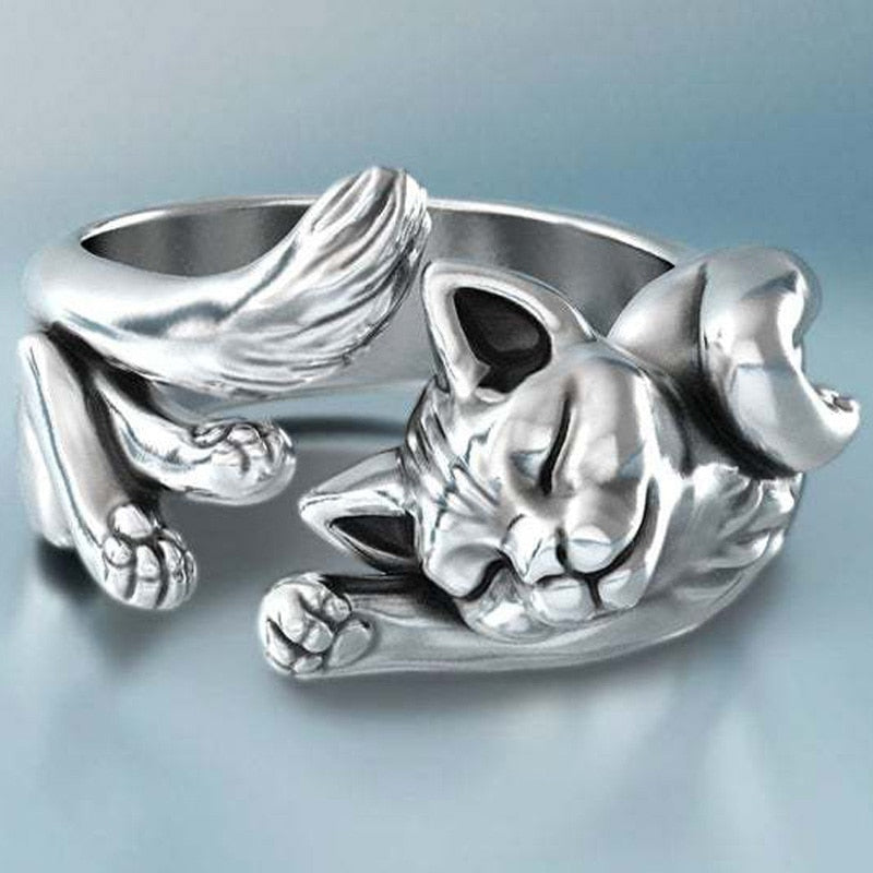 Vintage Cat Wrap Ring - cat rings